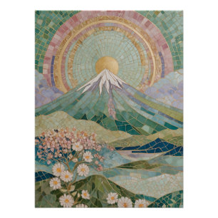 Pôster Floração Etérea: Vulcão em Mosaico Pastel na Prima