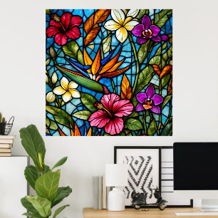 Poster Floração Tropical em Vidro Estampado Floral Vibran