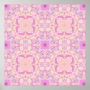 Poster Florais de jardim retrô em rosa