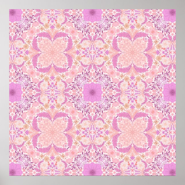 Poster Florais de jardim retrô em rosa (Frente)