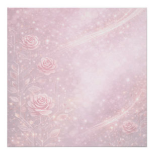 Pôster Florais rosa e cinza pérola Arte de IA