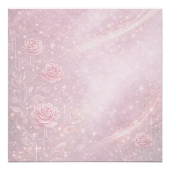 Pôster Florais rosa e cinza pérola Arte de IA (Frente)