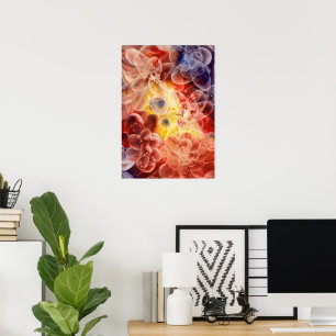 Poster Floral Abstrato Pintado à Mão com Gouache