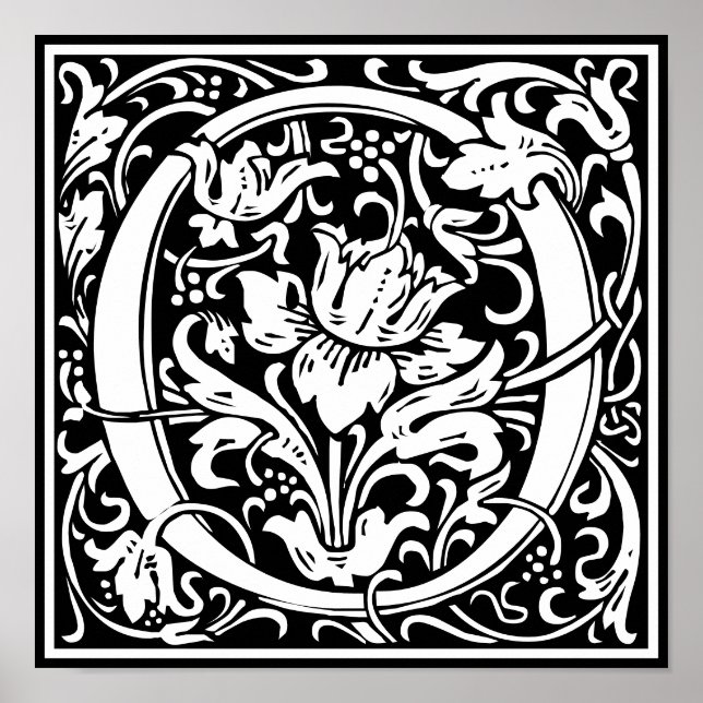 Poster Floral Alfabeto Monograma - Letra O (Frente)