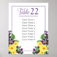 Floral Amarelo | Sinal de Número de Tabela Violeta