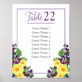 Poster Floral Amarelo | Sinal de Número de Tabela Violeta