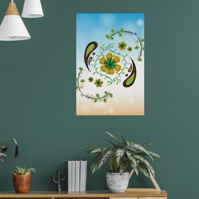 Poster Floral Amarelo Verde Relaxante (Sala de Estar 1)