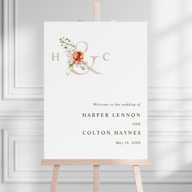 Poster Floral Ampersand Elegant Wedding Sign (Criador carregado)
