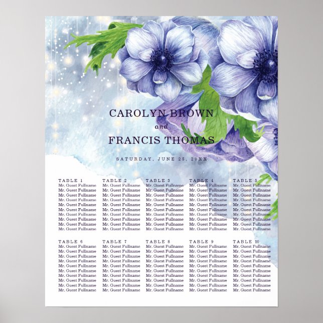 Poster Floral Anemone Purple Wedding | Gráficos de Sessão (Frente)