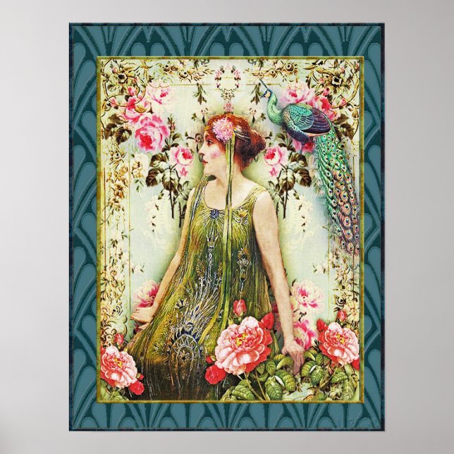 Poster Floral Art Nouveau Lady (Frente)
