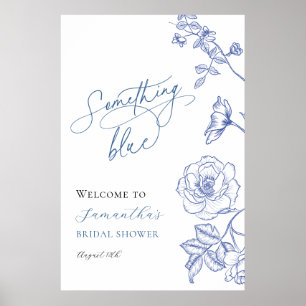 Poster Floral Azul Algo Azul Chá de panela Bem-vindo