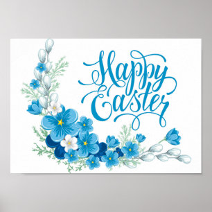 Poster floral azul do felz pascoa