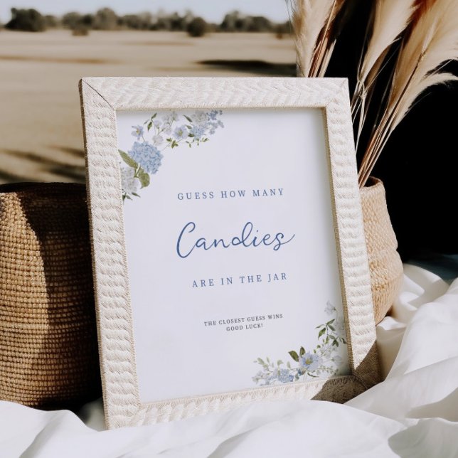 Poster Floral Azul Suave Adivinha Quantos (Criador carregado)