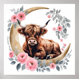 Poster Floral Baby Highland Cow Nursery Print