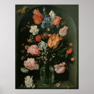 Pôster Floral Barroco Antigo, Vaso de Flores em um Nicho