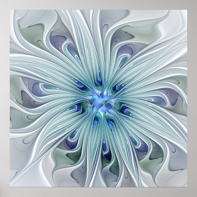 Pôster Floral Beauty Abstract Modern Blue Pastel Flower (Frente)