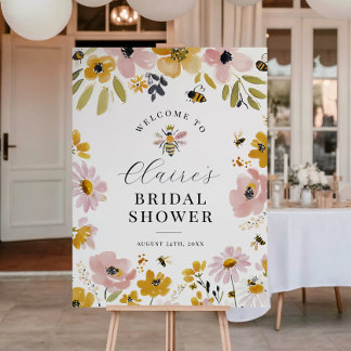 Poster Floral Bee Bridal Shower Welcome Sign