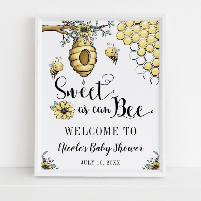 Poster Floral Beehive Honey Sweet Beet Chá de fraldas Bem (Criador carregado)