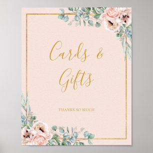 Poster Floral Bege Elegante   Placas de Pastel e Presente