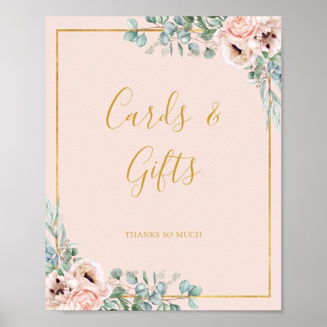 Poster Floral Bege Elegante | Placas de Pastel e Presente (Frente)