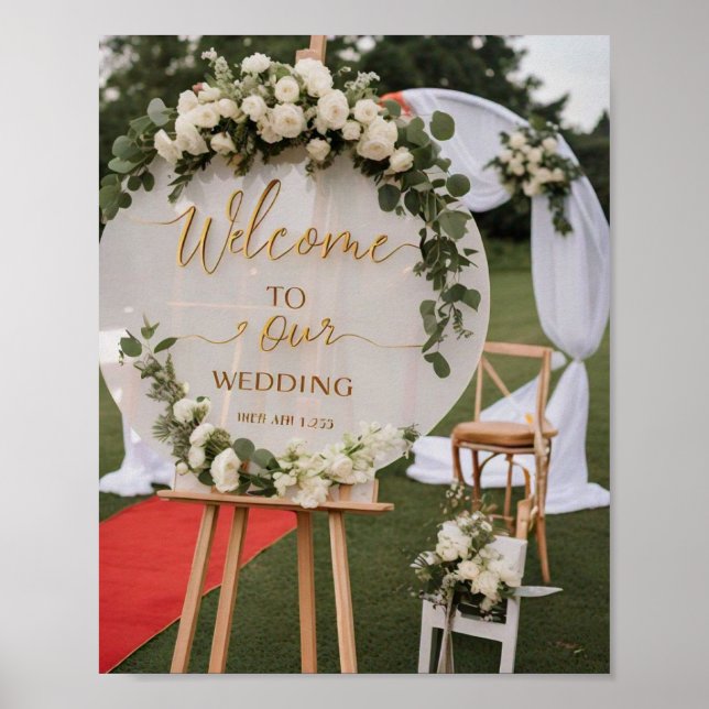 Poster Floral Bem-vindo ao Nosso Sinal de Casamento (Frente)