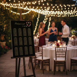 Pôster  Floral Black Heart Wedding Seating Plan 12 Tables