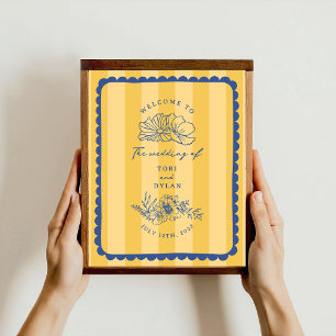 Poster Floral Blue Border Strike Weding Welcome
