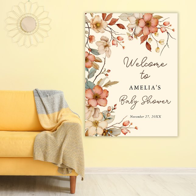 Poster Floral Boho Wildflower Ivory Chá de fraldas Bem-vi (Criador carregado)