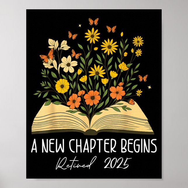 Poster Floral Book A New Chapter Begins Retired Retiremen (Frente)