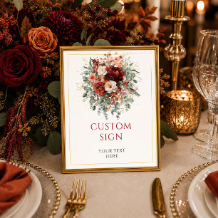 Poster Floral Borgonha Dourado Eucalipto Outono tabela pe