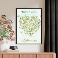 Pôster Floral Botânico de Verde com Coração em Aqu