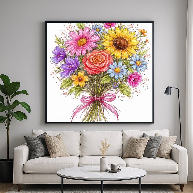 Poster Floral Bouquet - Scribbled Style Art (Criador carregado)