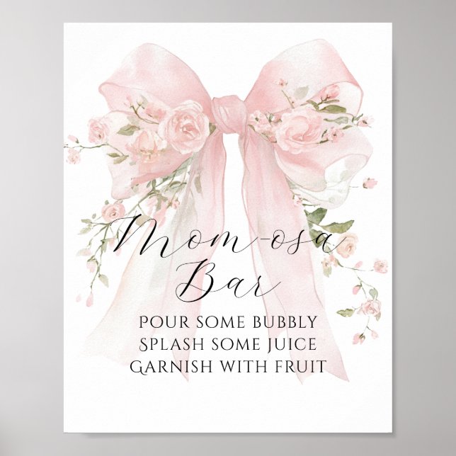Poster Floral Bow Elegant Flower Girl Baby Shower Bar (Frente)