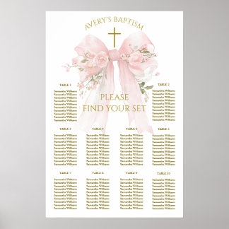 Poster Floral Bow Elegant Flower Girl Baptism