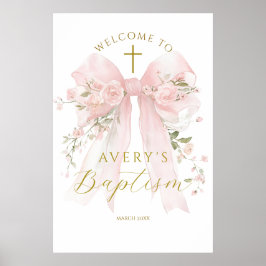 Poster Floral Bow Elegant Flower Girl Baptism