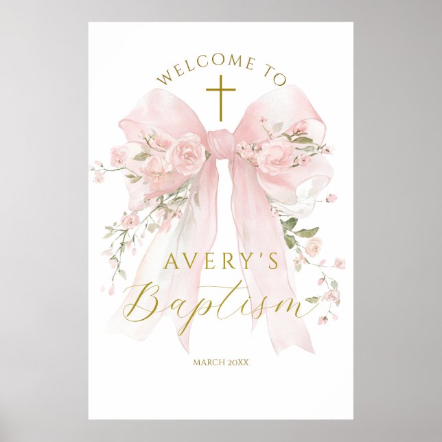 Poster Floral Bow Elegant Flower Girl Baptism (Frente)