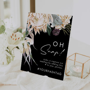 Poster Floral Branco Placa Preta Hashtag Oh Snap