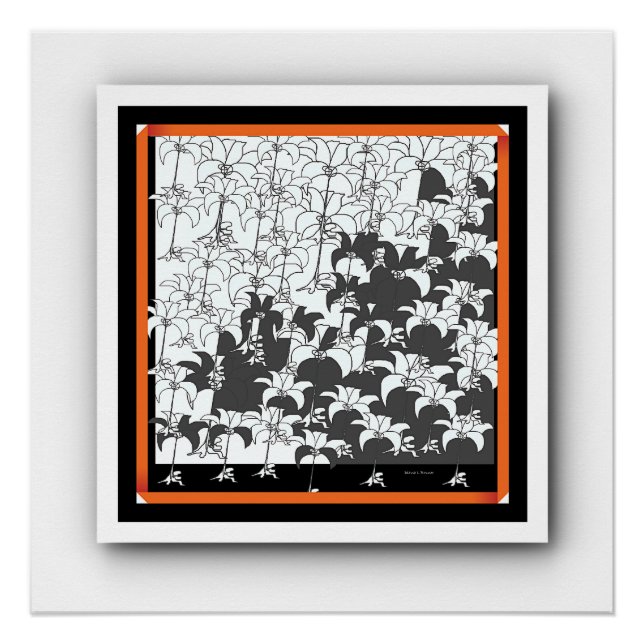Pôster Floral Branco Preto Flor (Frente)