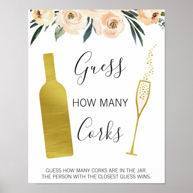 Poster Floral Bridal Shower Guess How Many Corks Sign (Frente)
