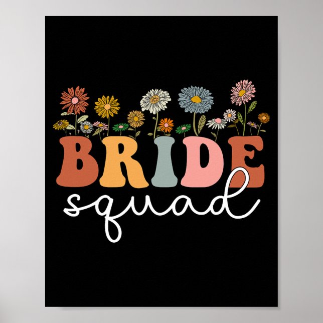 Poster Floral Bride Squad Flores Flores Flores Groovy Bac (Frente)