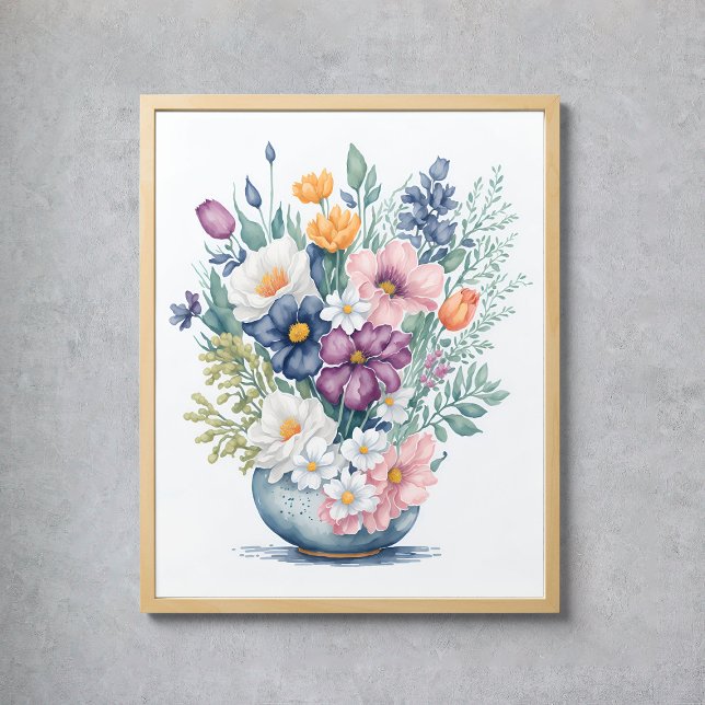 Poster Floral Buquê Vase Pastel Watercolor Flores (Floral Bouquet Vase Pastel Watercolor Wildflowers Poster
)