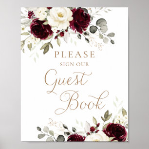 Poster Floral Burgundy Greenery Sinal de Livro de Convida