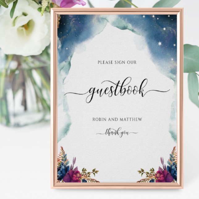 Poster Floral Celestial, Starry Guestbook Sinal (Criador carregado)