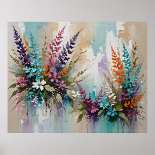 Poster Floral colorido na Lavanda branca bege azul
