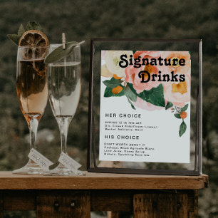 Poster Floral Colorido Ousado Placa de Bebidas Signatur