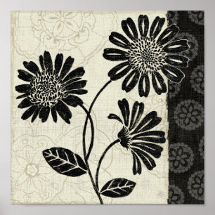 Pôster Floral contemporâneo em preto e branco