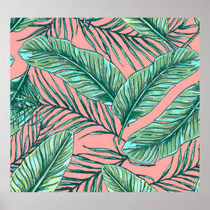 Poster Floral da Selva Tropical: Padrão de Folhas de Palm