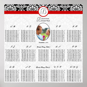 Poster Floral Damask Preto e Branco com Corte Vermelho Fo