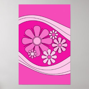 Poster Floral Daydreter Retro Rosa Quente Rosa 60s Flores