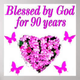 Poster FLORAL DE ANIVERSÁRIO DE 90 bonito